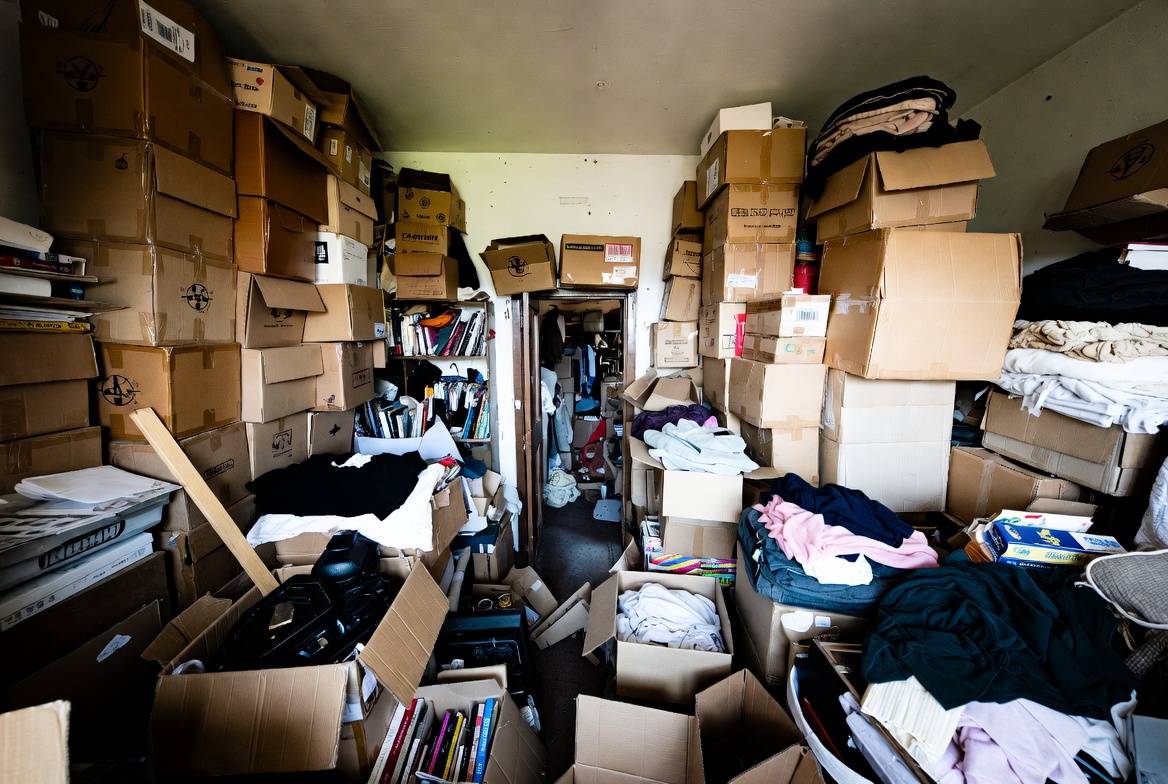 Professional hoarding cleanup in progress